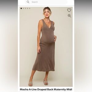 Mocha A Line Draped Back Midi Maternity Dress